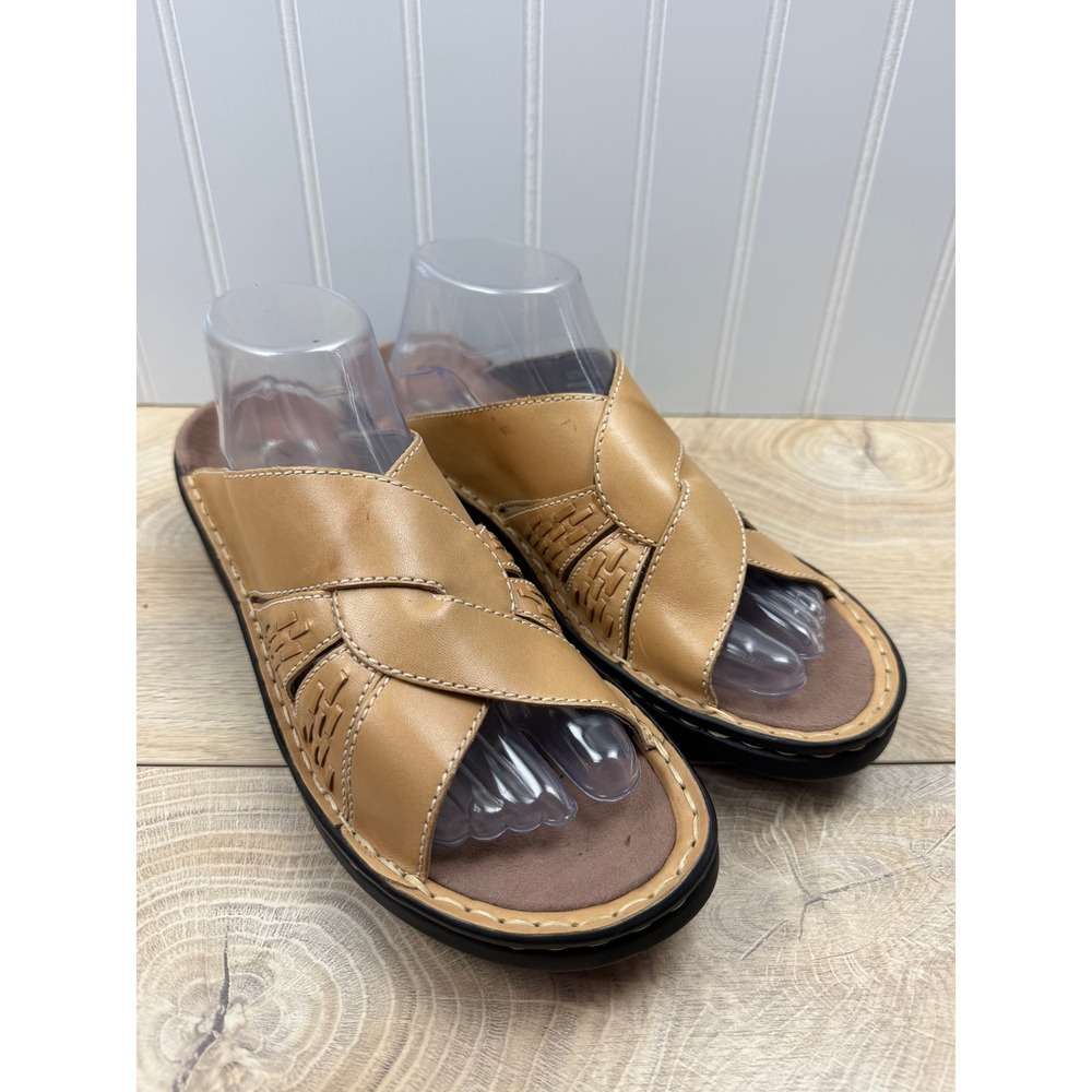 Clarks Womens Tan Leather Woven Crisscross Slide Sandals 34726 Size 10M EU 41